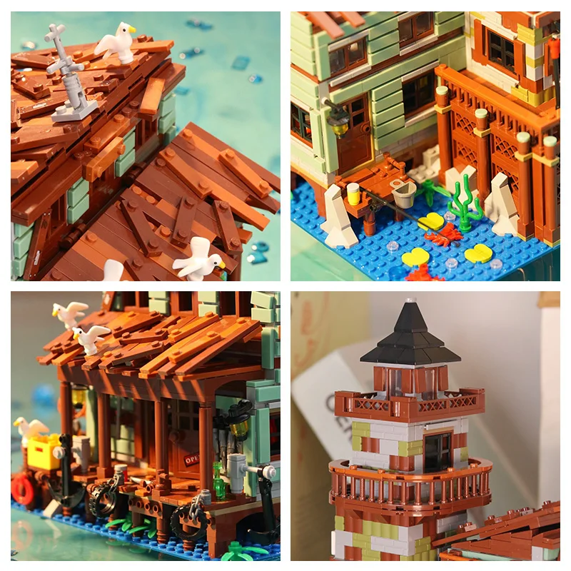 City Fishing Village Wharf Micro Bricks House Model Street View Store Toys  Fisherman Shop MOC Building Blocks Kids Adult Gifts - AliExpress