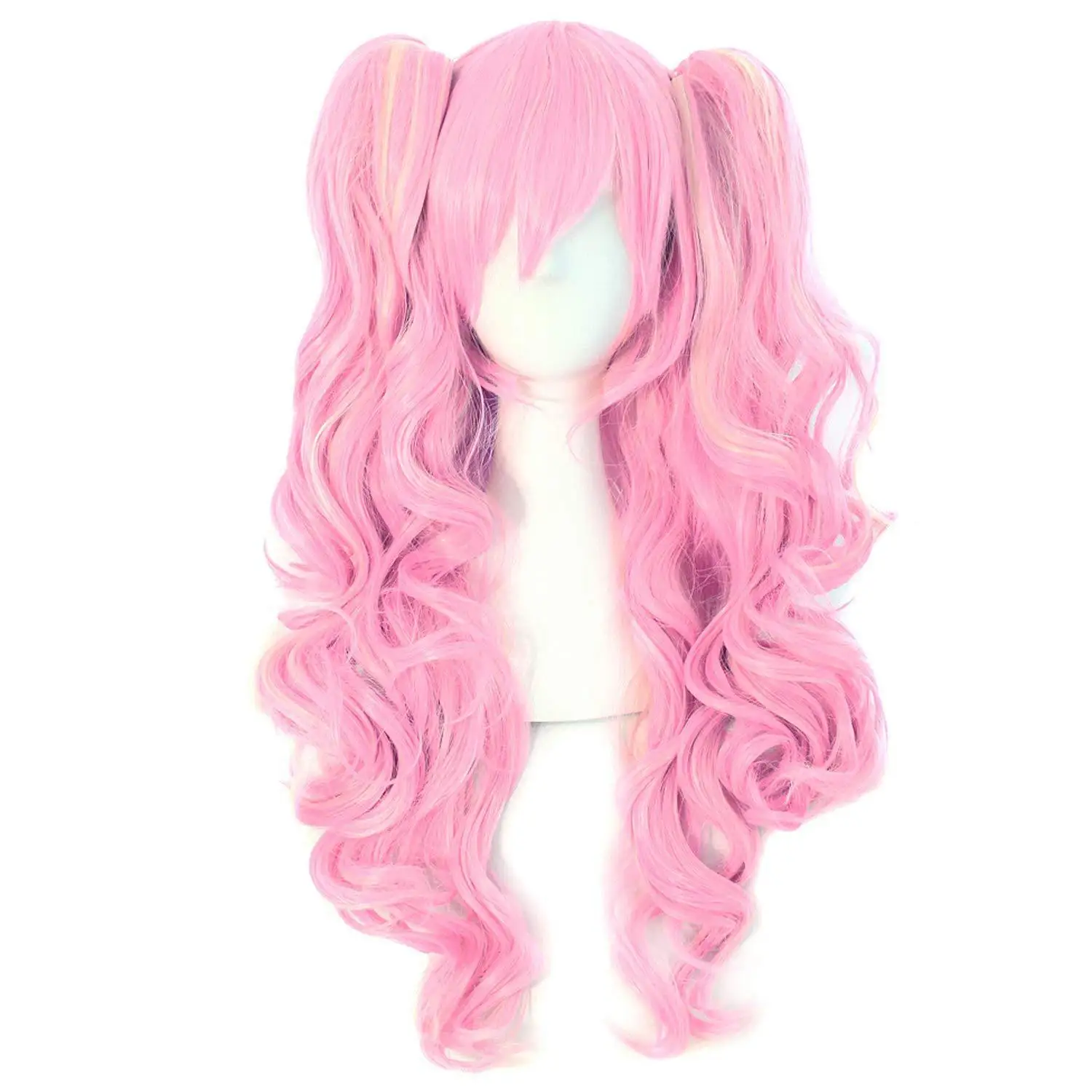 

MapofBeauty Multi-color Lolita Long Curly Clip on synthetic Ponytails Cosplay Wig (Pink/Blonde)