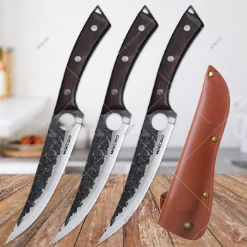 Couteau de chef opaque avec manche en bois, lame forgée à la main, hacher, trancher le poisson, désosser la viande de boucher 1