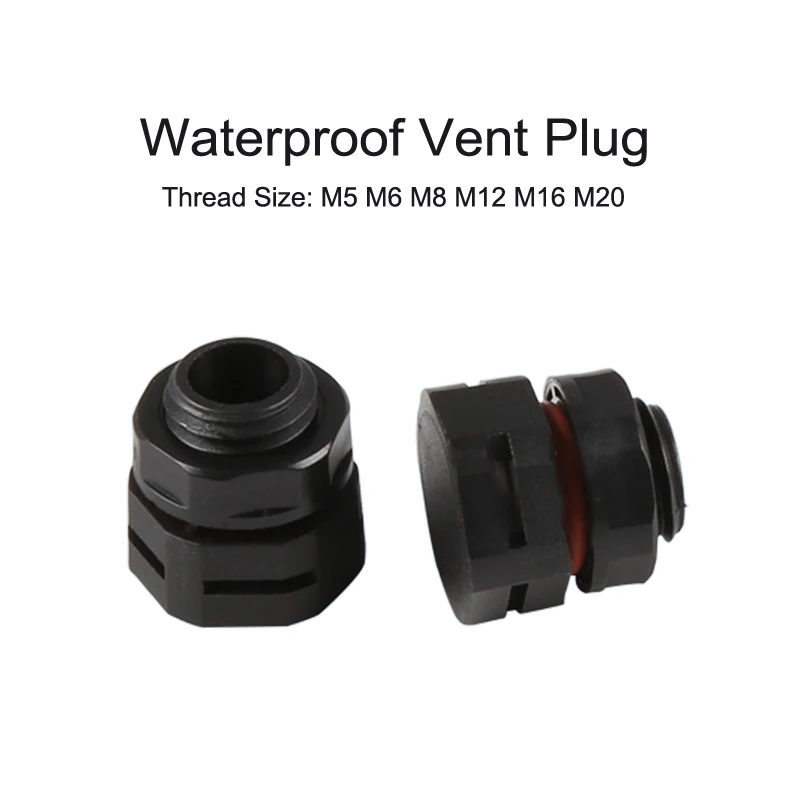 Plastic Pressure Air Vent Plug PTFE Membrane IP68 Screw Vent Valve Black Plug in Breathable for Chemical Packaging m5 m6