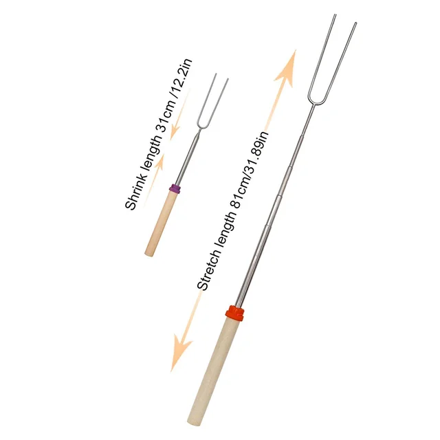 8Pcs Telescoping Barbecue Fork Stainless Steel Double Metal Skewers Roasting Stick Smores Skewer for Hot Dog BBQ Picnic Camping 2