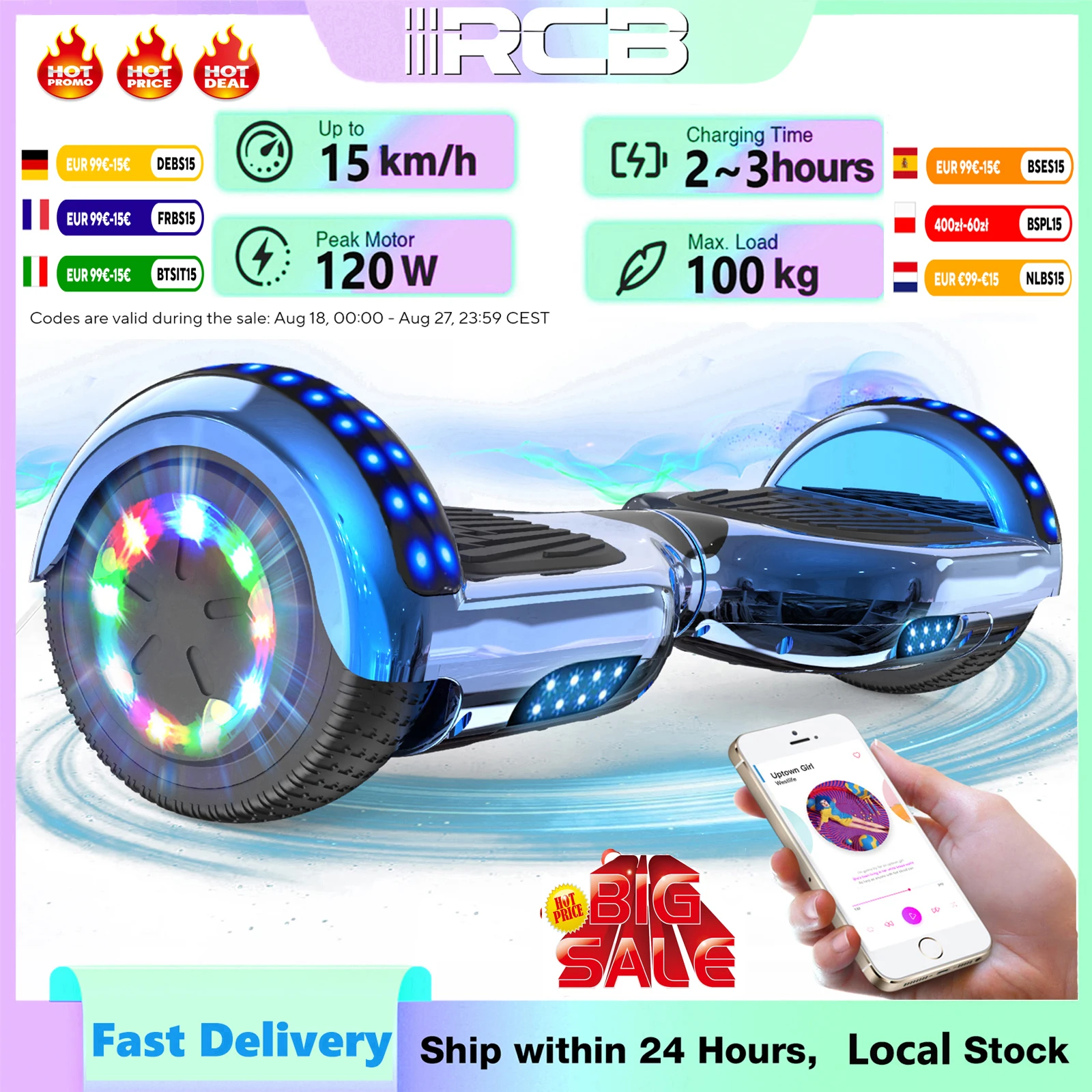 Rcb Hoverboard Teal Color RCB Hummer All Terrain Hoverboard