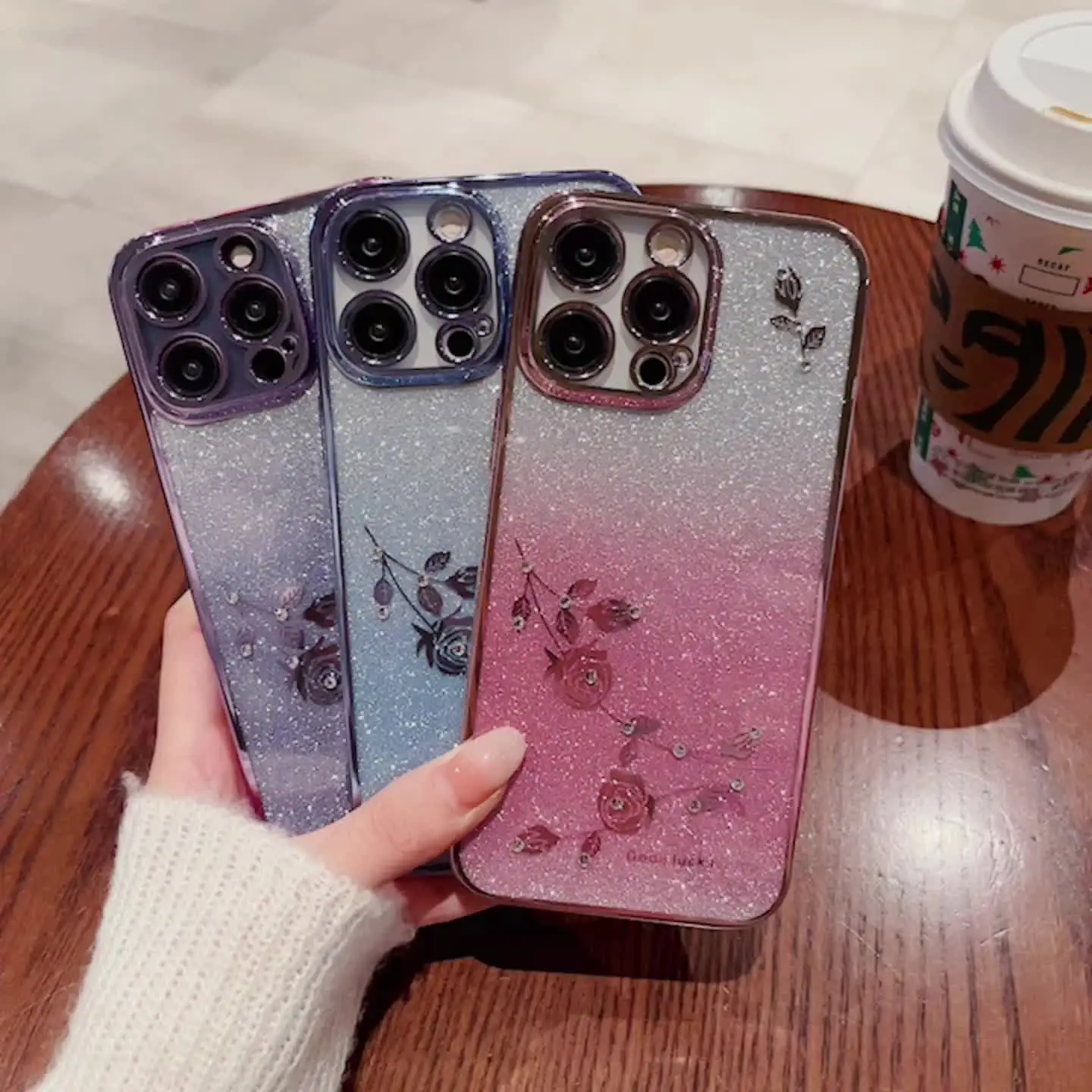 YUXING Cover Transparente Glitter per Motorola Moto G15, Ragazze Donna Flora Motivo Custodia Bling Sottile, Antiurto Scintillante TPU Case (Blue