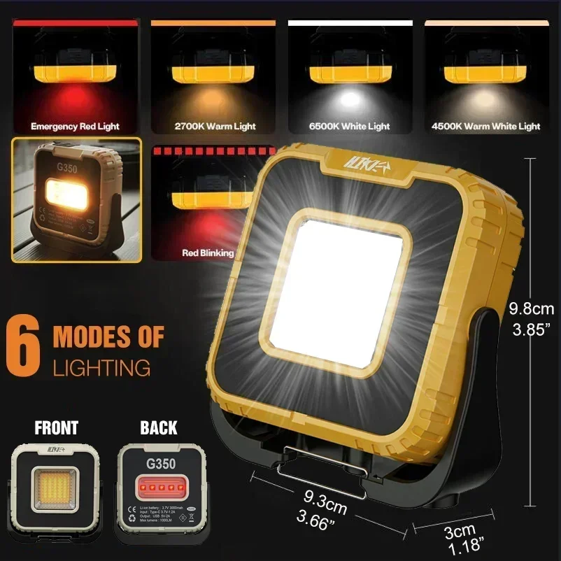LED Work Light Work Light Powerful LED Work Light 1000LM USB Rechargeable Magnetic Work Light Power Bank Outdoor Camping Repair Fishing Emergency Lights