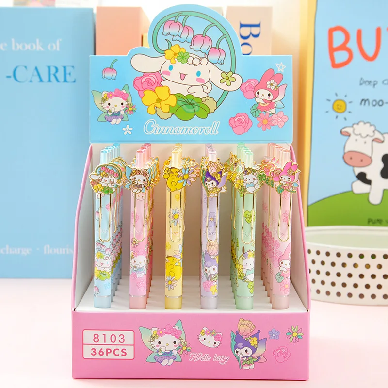 

36pcs/lot Kawaii Sanrio Flower Mechanical Pencil Cute Kuromi Melody Cat 0.5MM Drawing Writing Automatic Pen School Office Supply