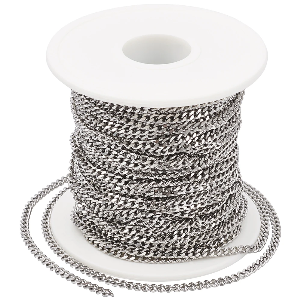 

about 20m/Roll Unwelded 304 Stainless Steel Curb Chains Faceted Twisted Chains for DIY jewelry making accessories 4x3x0.8mm