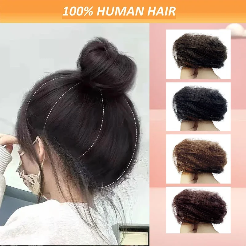 Human Hair Stylish Hair Bun Elastic Hairpieces Scrunchy Chignon Hairpieces Elegant Natural Looking Accessories human hair bun pieces
