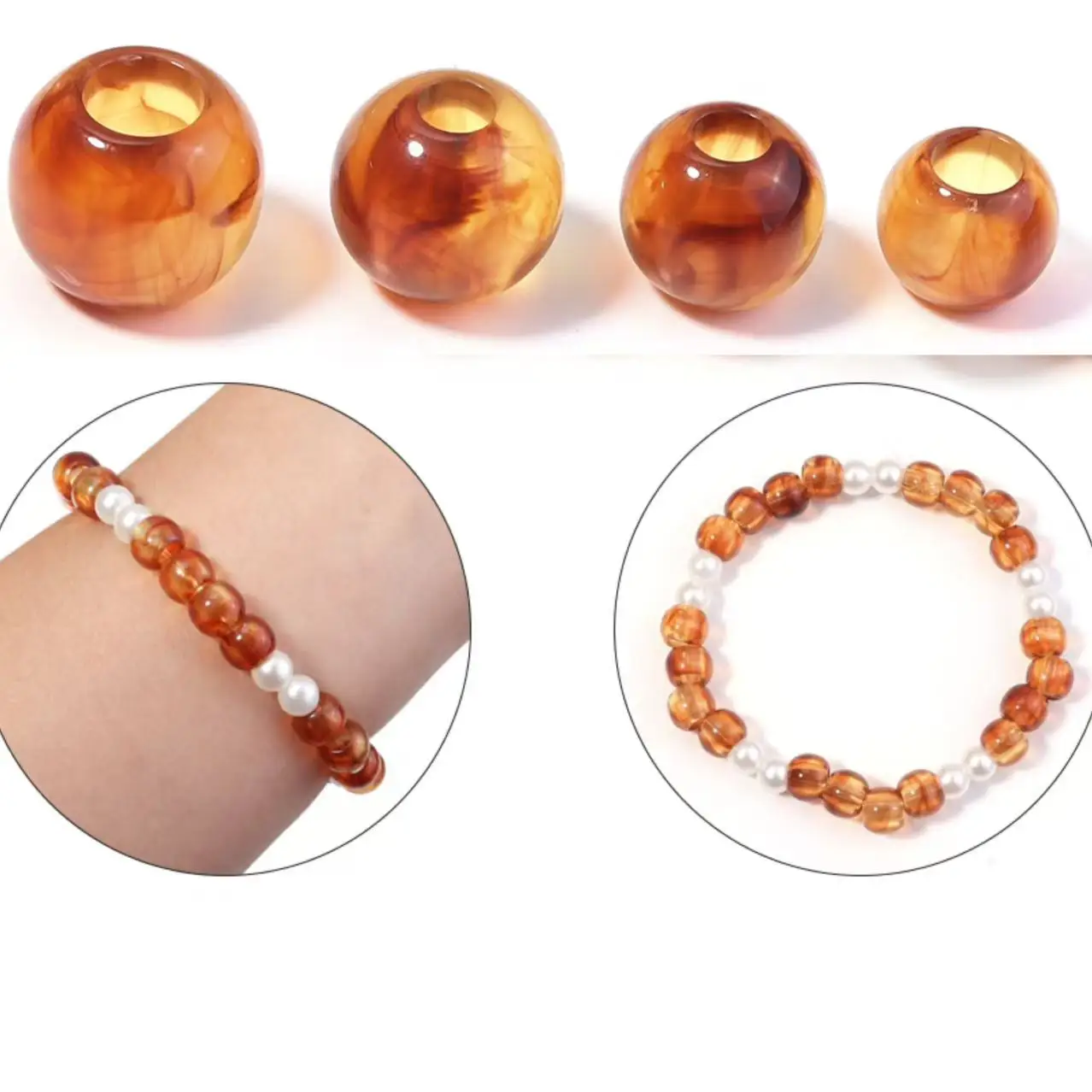 10-200 teile/los Große Loch Acryl Perlen Imitation Bernstein Perlen Runde Lose Spacer Perlen Für Schmuck Machen DIY Armband halskette