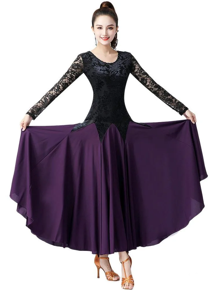 Ballroom Dance Dress Women Performance Wear Dresses Modern Standard Tango Waltz Dress Short Sleeves