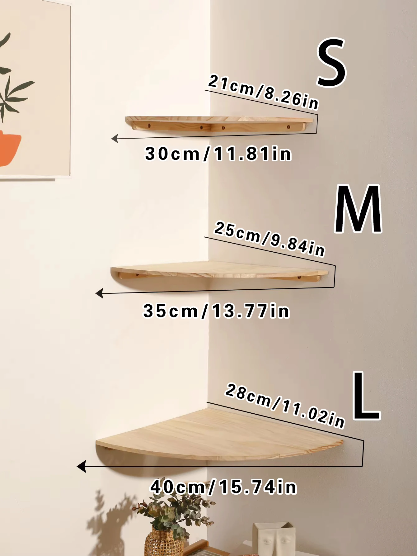 Wall Corner Shelves Wood Floating Wall Shelf Round End Wall Mounted Floating Corner Shelf for Bedroom Living Room and Kitchen 6