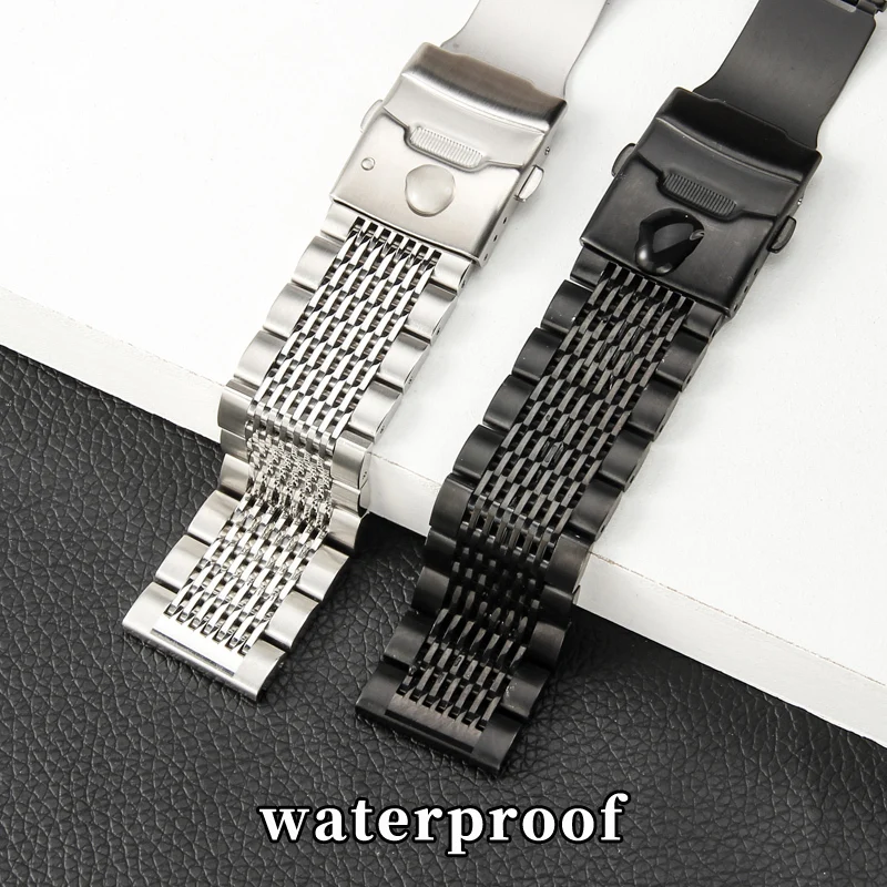 Citizen Tissot IWC Seiko Omega 남성용 시계 밴드 벨트, 솔리드 스틸 메탈 더블 잠금 버클, 시계 스트랩, 18mm, 20mm, 22mm, 24mm