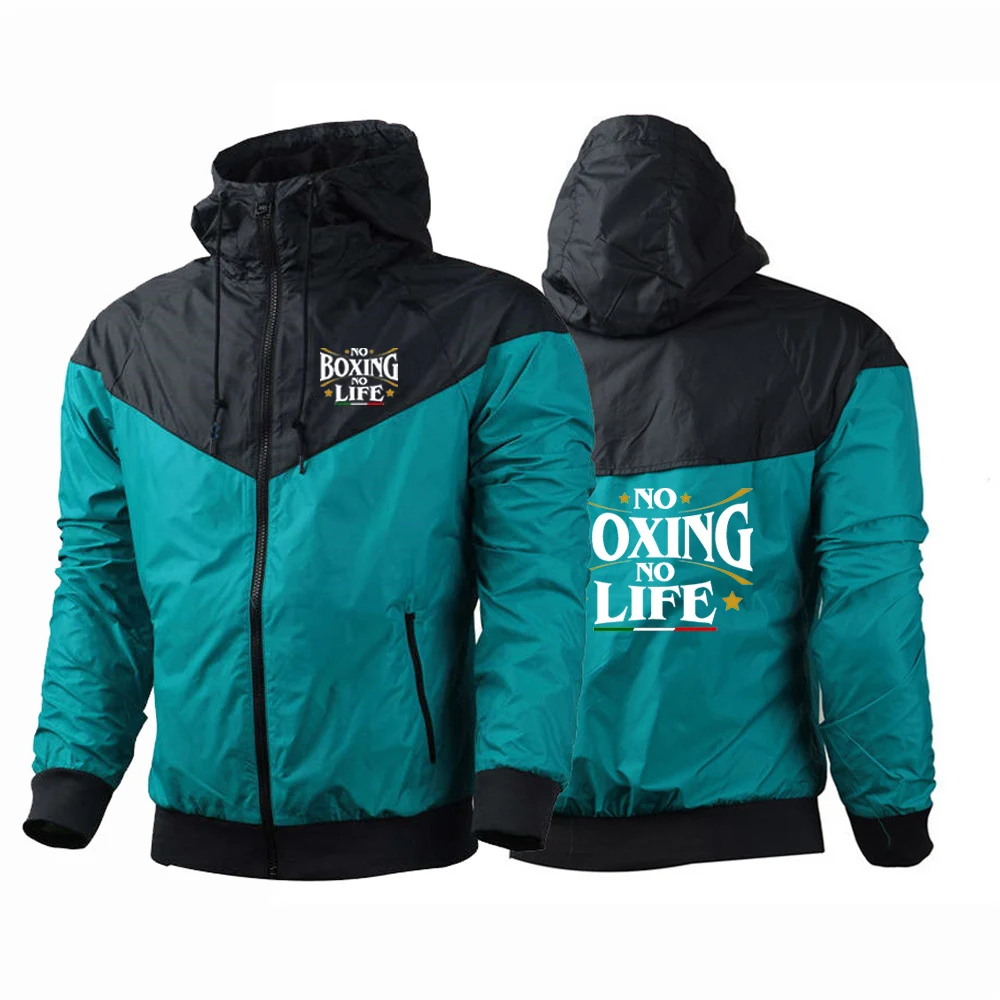 2025 No Boxing No Life Gym Men's Spring and Autumn Thin Windproof Casual Hooded Color Matching Fashion Printing Windbreaker Coat 6