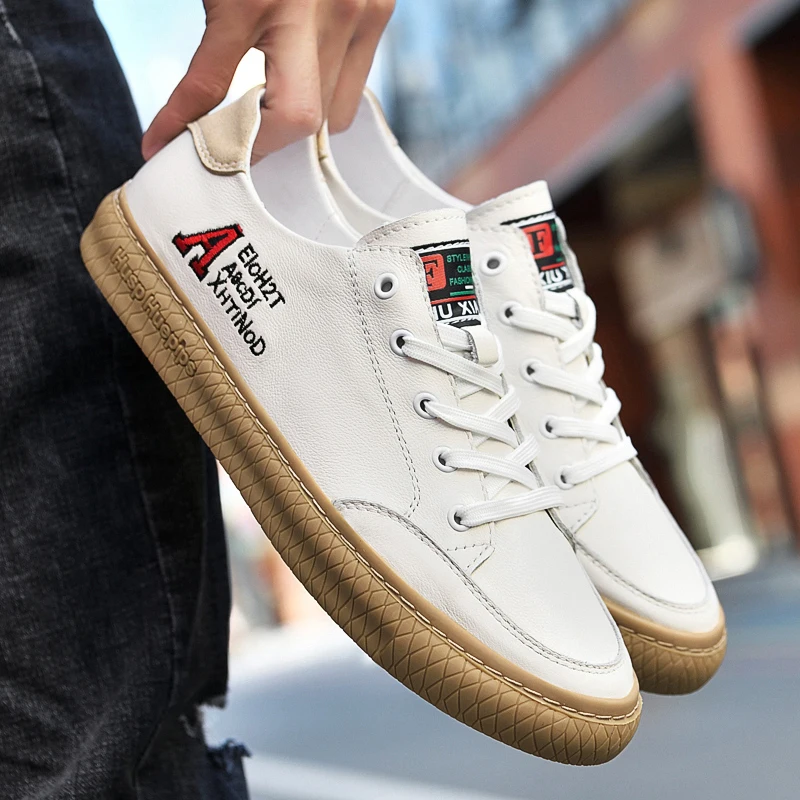 

Men Spring New Fashion Luxury Little White Shoes Men Shoes Genuine Leather Men Casual Lace-up Sneakers Comfortable Soft Loafers