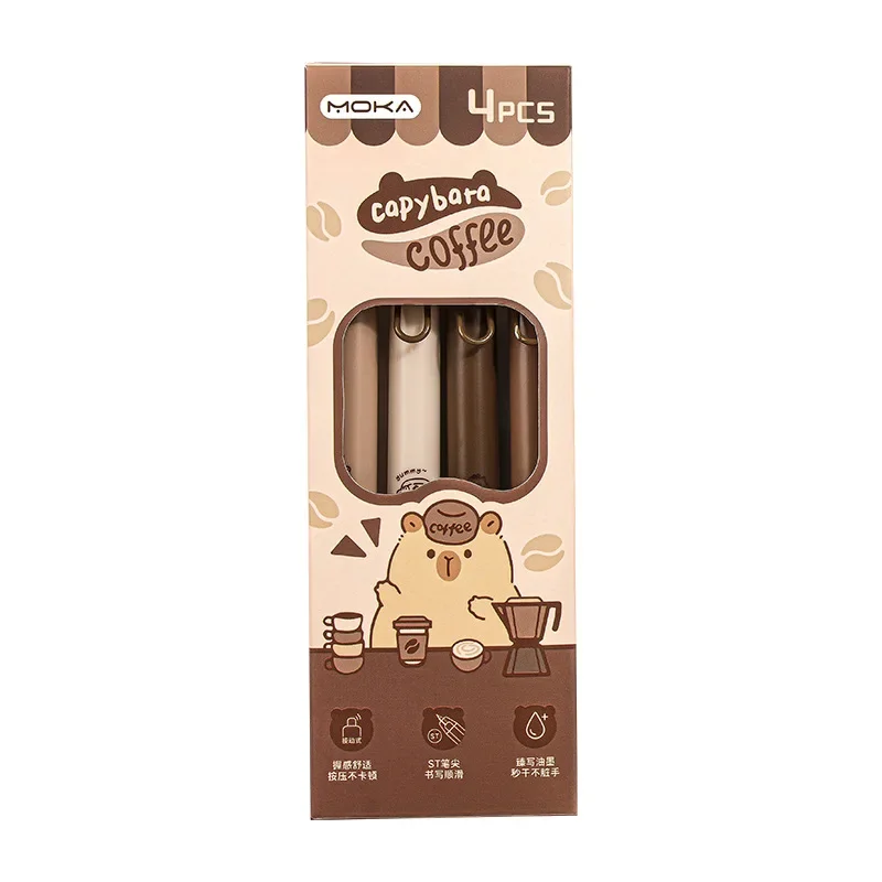 4Pcs Cute Cartoon Capybara Pressing Neutral Pen School Supplies Aesthetic Stationery Kawaii Gel Pens Quick Drying 0.5mm Pen 5