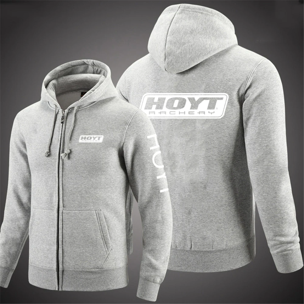 2023 Men New Hoyt Archery Long Sleeves Cotton Solid Color Zipper Hoodies Sweatshirt Fashion Casual Fleece Pullover Tops