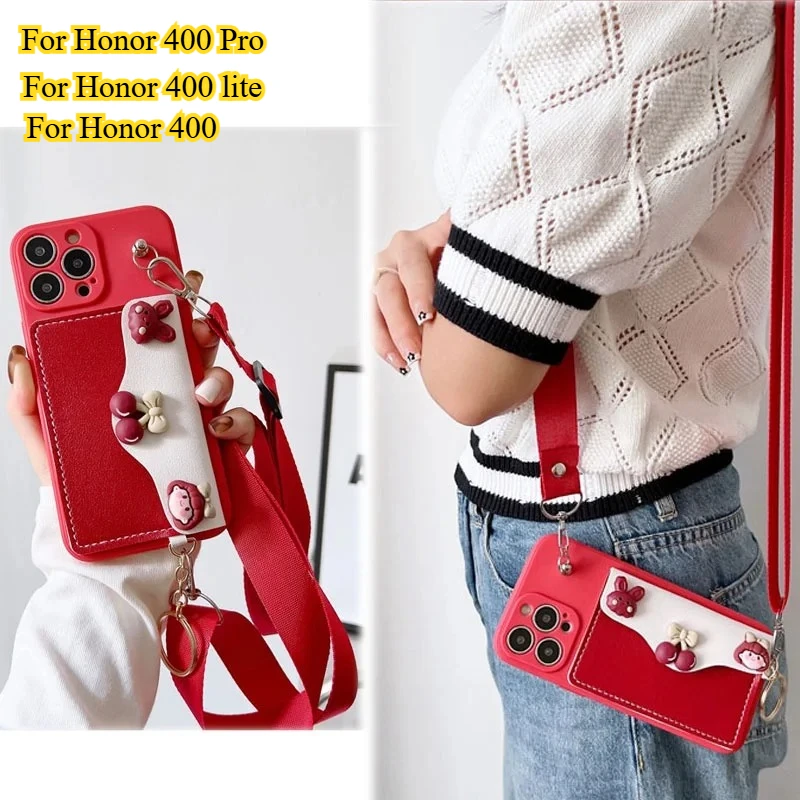 Enhanced Crossbody Leather Lanyard Silicone Wallet Case with Card Holder