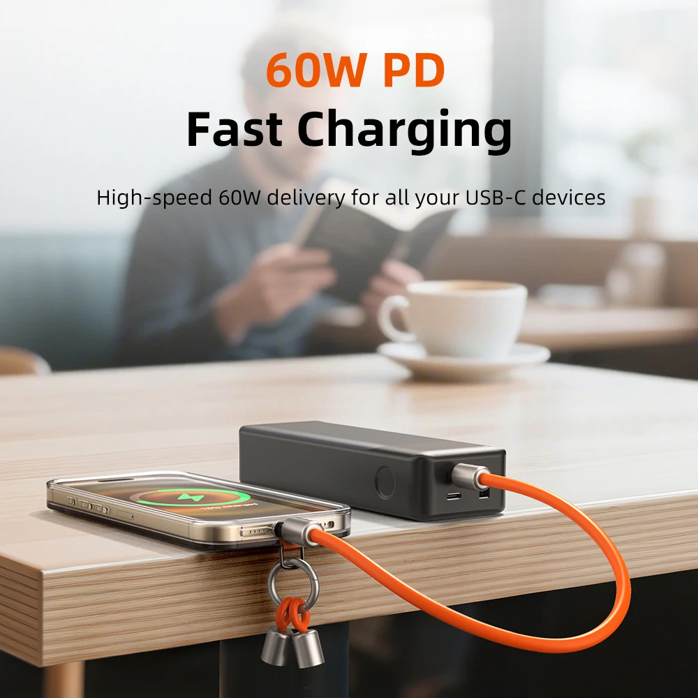 CABLETIME USB C 케이블 PD60W 고속 충전 끈형 C타입 케이블 480Mbps USB 2.0 고속 전송 속도 키체인 25g 스마트폰용