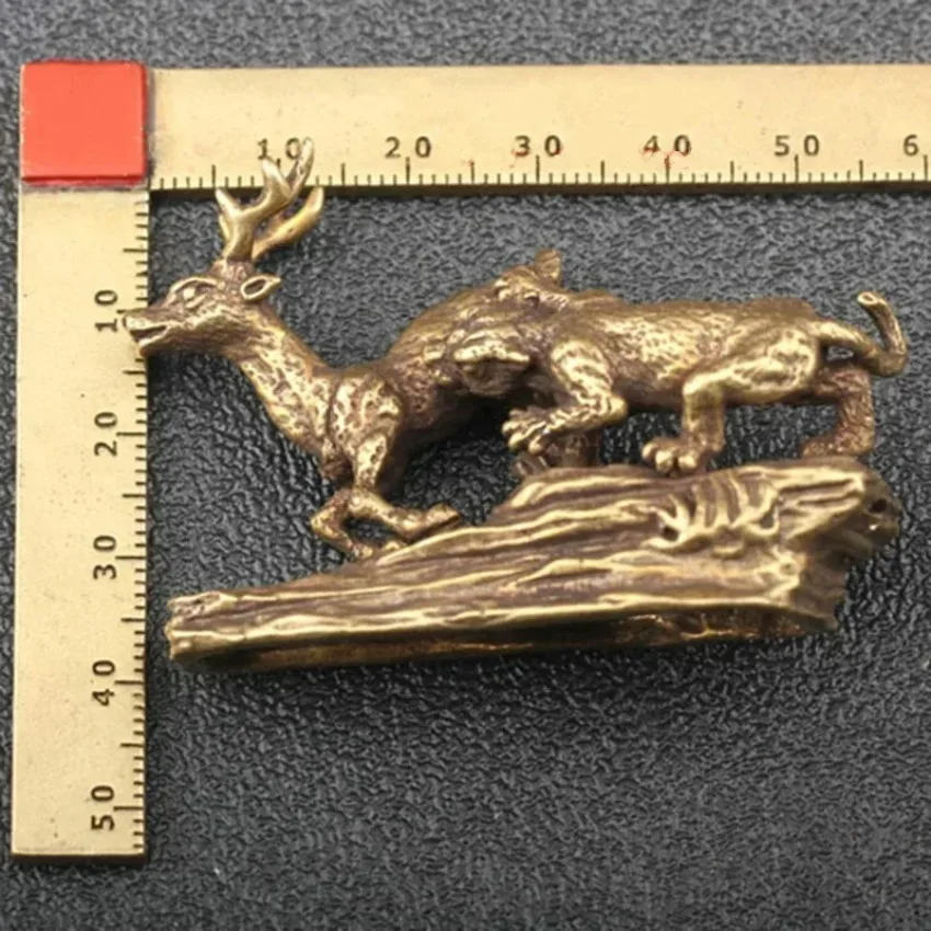 Small Ornament Antique Bronze Animal Miniature Home Desk Decorations Craft Tiger King Catching Deer Dragon and Dinosaur Statue
