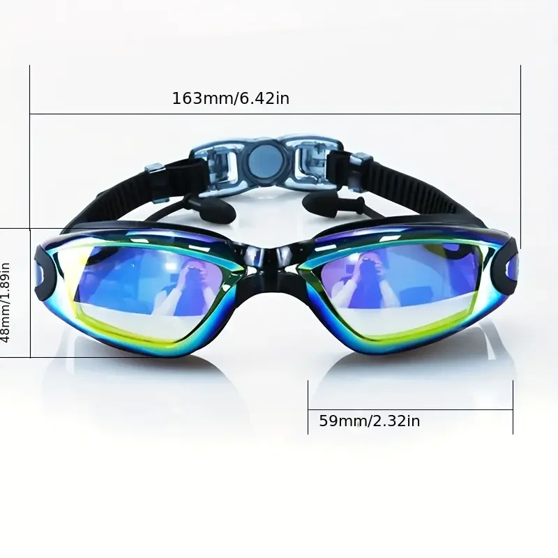1pc Large Frame Swimming Goggles With Earplugs, Waterproof Anti-fog Adult Swimming Glasses, Swim Eyewear