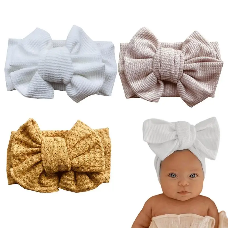 

Elastic Bow Hairband Baby Girls Hairband With Bow Cloth Newborn Bow Head Wrap 3pcs Baby Turbans Headband For Holiday Party