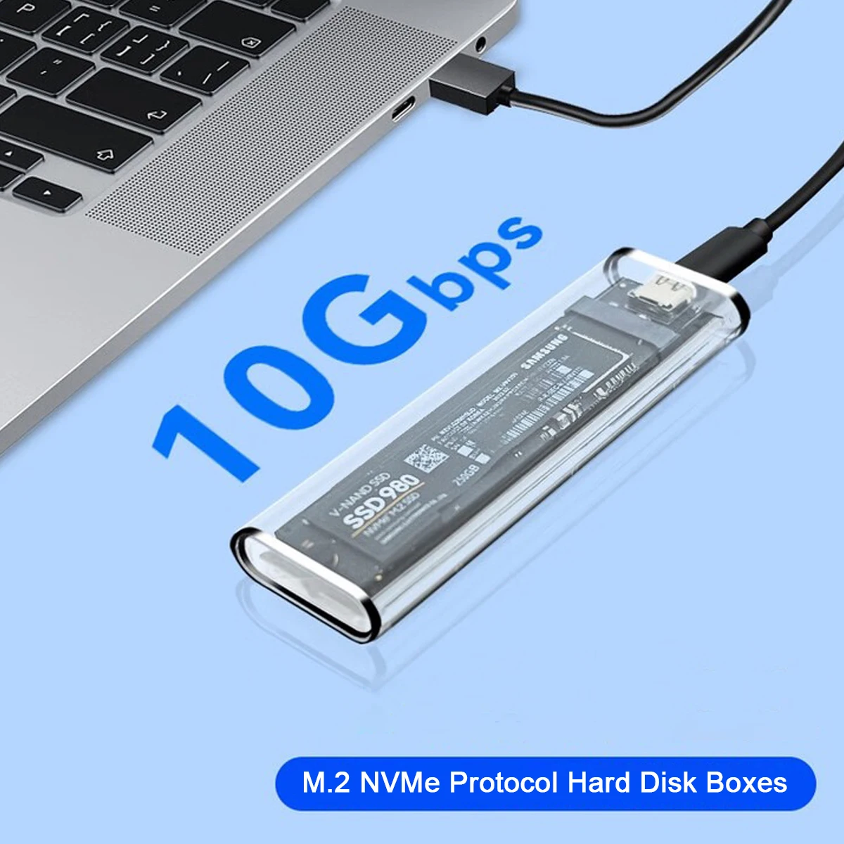 Transparent M2 NVMe SSD Enclosure USB C External