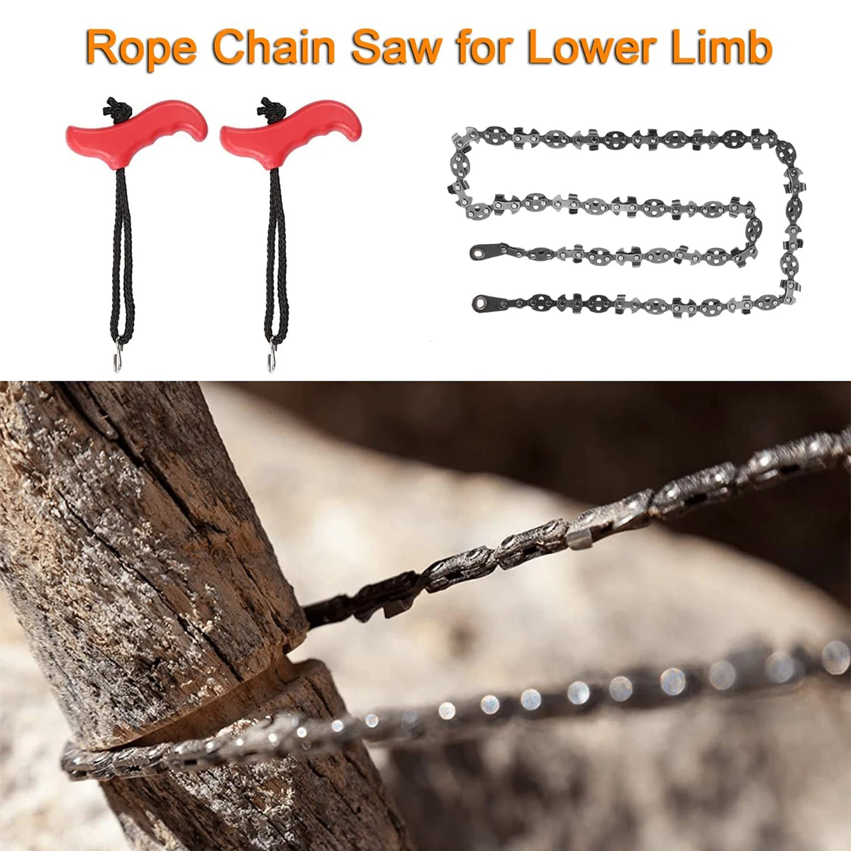 53 Inch Hand Rope Chain Saw 68 Teeth Folding Pocket Rope Chainsaw Tree Cutting Tool for Gardening Camping Outdoor Survive Tool 4