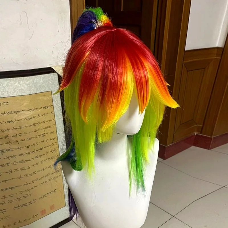 Rainbow Dash Pony Friends Cosplay Wig Anime Coser Single Ponytail Synthetic Wig Cute Girl Heat Resistant Fiber Wig Halloween Use 4