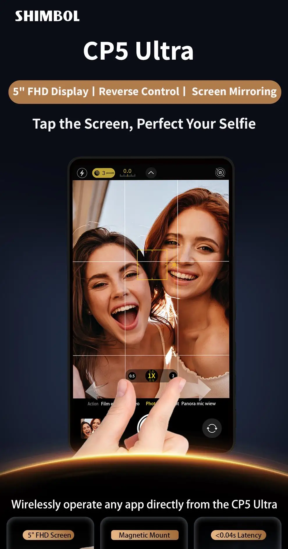 Shimbol CP5 Ultra Magnetic Phone Selfie Screen Monitor Reverse Control 4K Work w