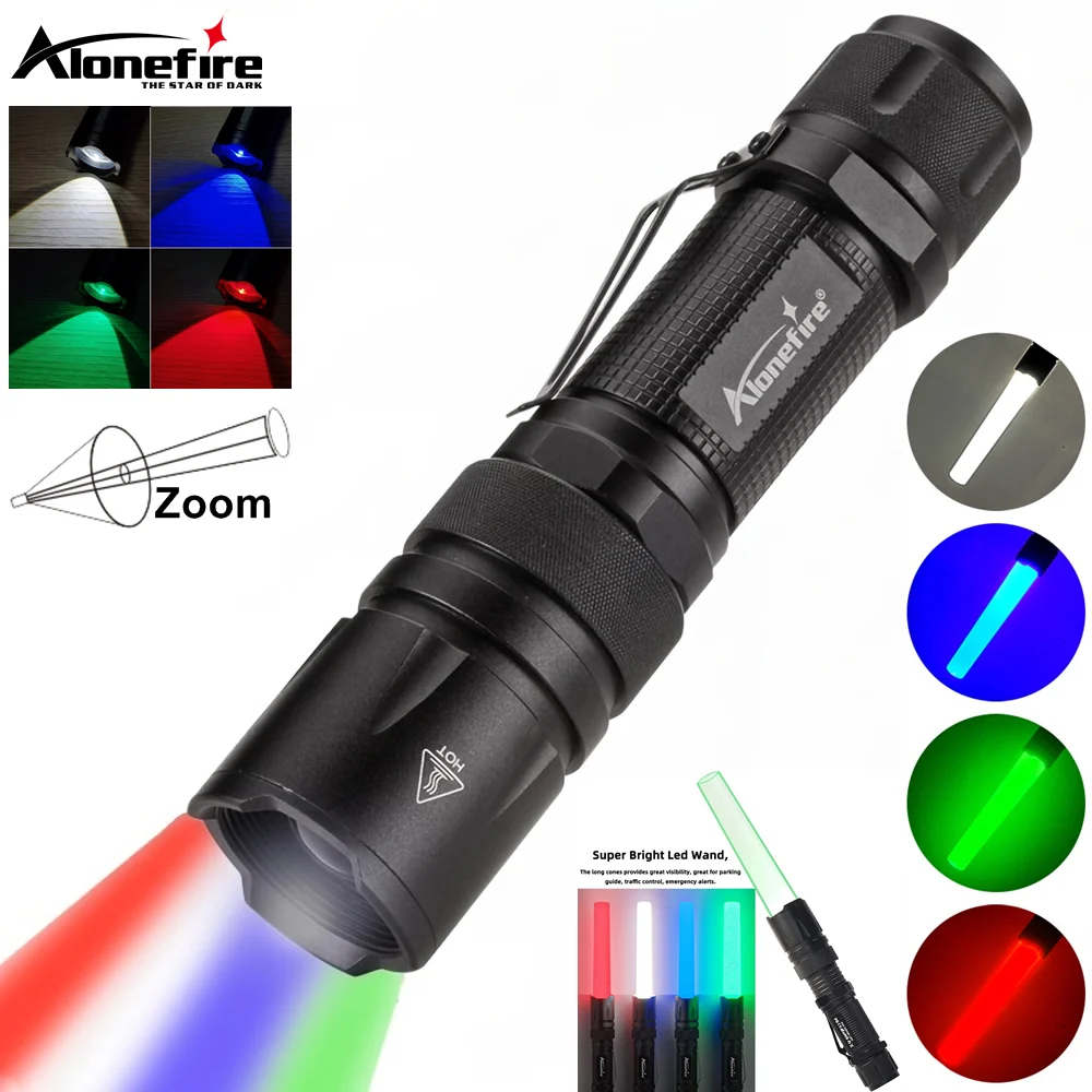 4 in 1 Multicolor Zoom Led White/Red/Green/Blue Lighting Flashlight Outdoor Hunting Photographic Selfie Hiking Camping Totch