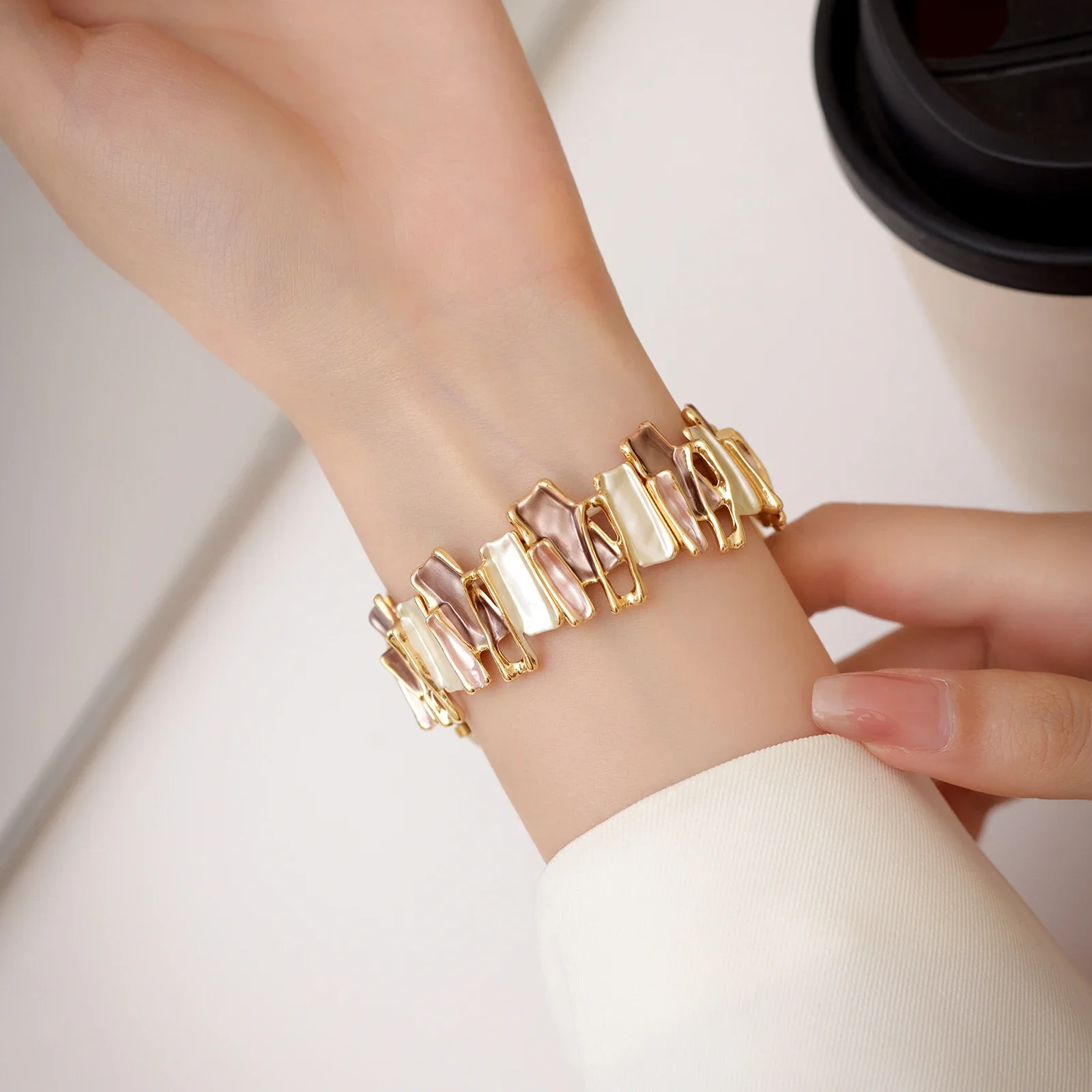 Irregular Geometry Elastic Metal Watch Strap Bracelet