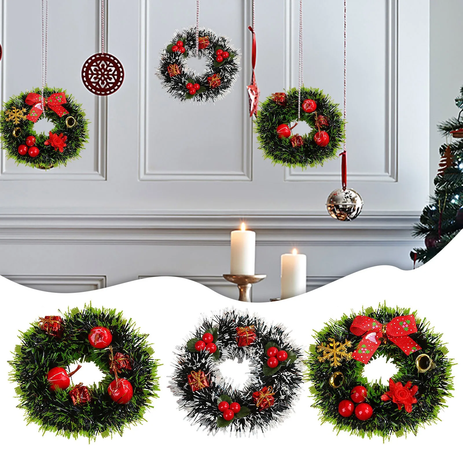 

Christmas Decorations 12cm Christmas Wreath Flower Rattan Circle Suction Cups for on Glass Christmas Wreath for Front Door