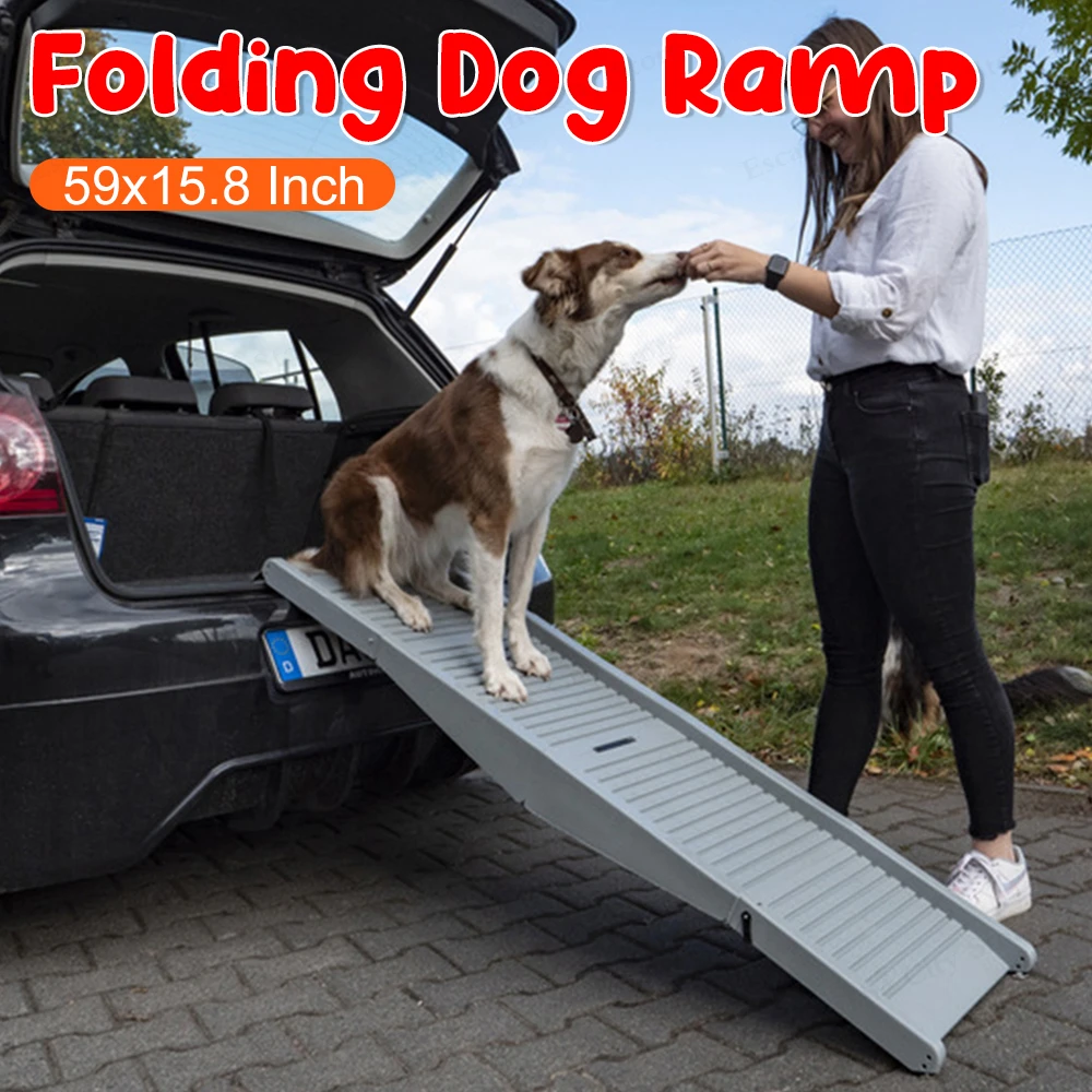 Pet Gear Travel Ramps Dogs 59x15.8 Inch Folding Extra Wide Dog Steps Non-Slip Rug Surface for Medium & Large Dogs Get Into A Car
