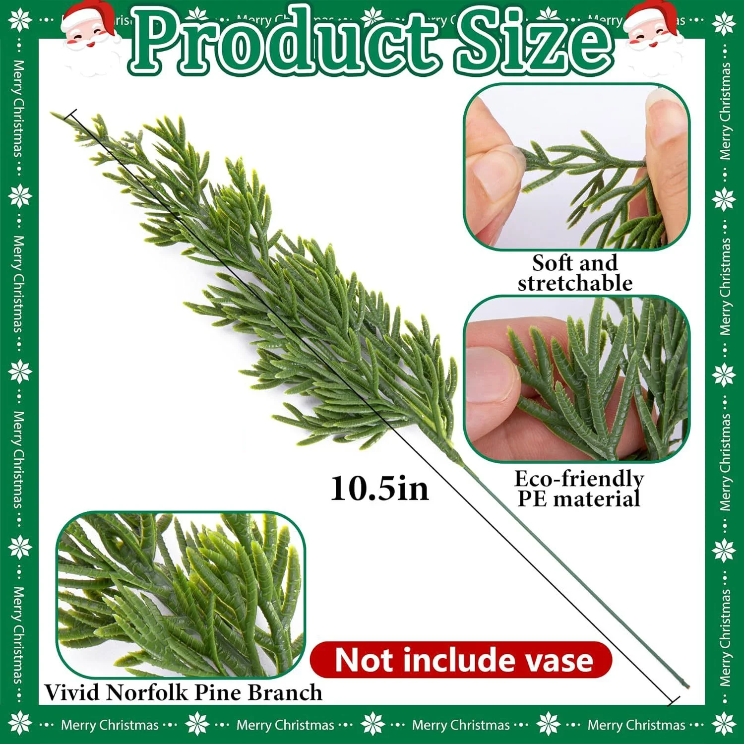 10Pcs Christmas Artificial Pine Branches Faux Evergreen Norfolk Pine Cypress Leaves Stems Fake for DIY Craft Garland Home Decor