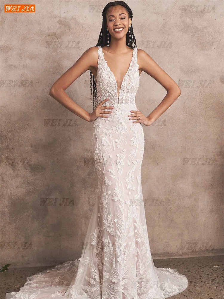 Sexy V Neck Wedding Dresses Mermaid vestido de noiva Lace Appliqués Detachable Bow Bridal Gowns Custom Made robe de mariee plus size wedding dresses