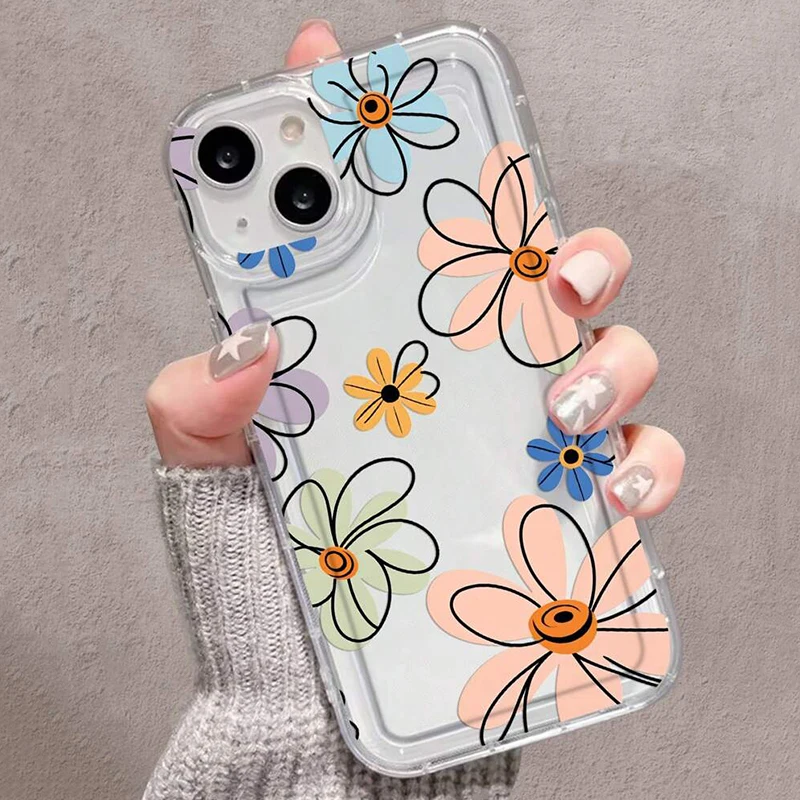 Elegant Flower Pattern Shock-Absorption Transparent Phone Case