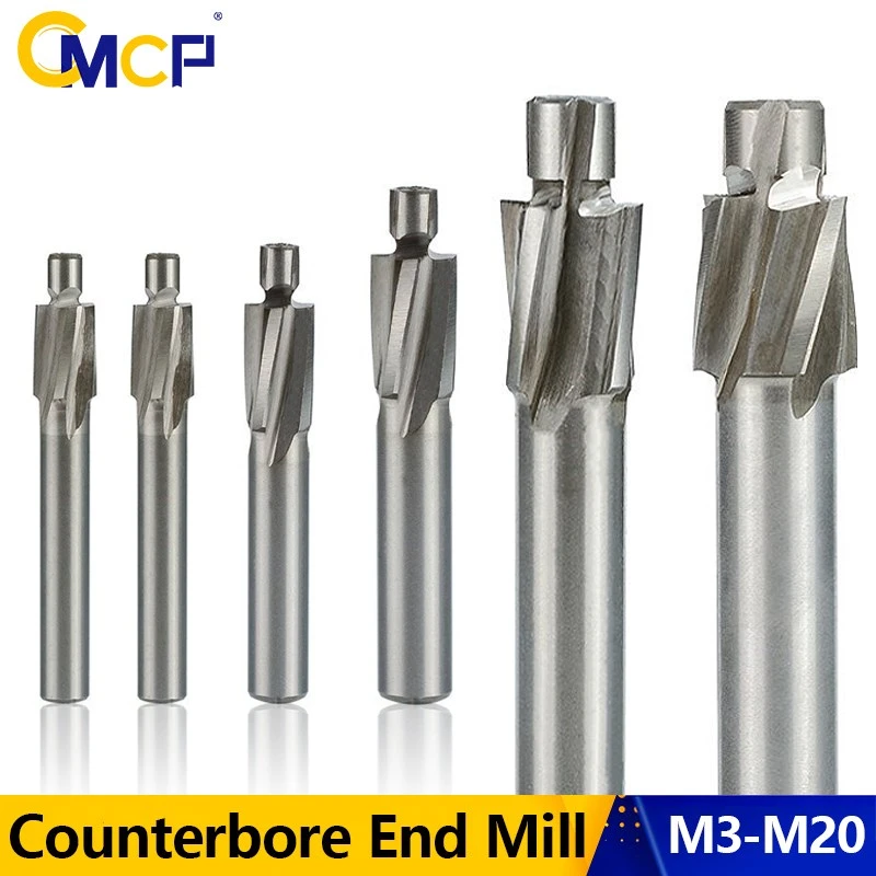 Cmcp 1pc Hss Counterbore End Mill M3.2m20 4 Flute Pilot Slotting Bit