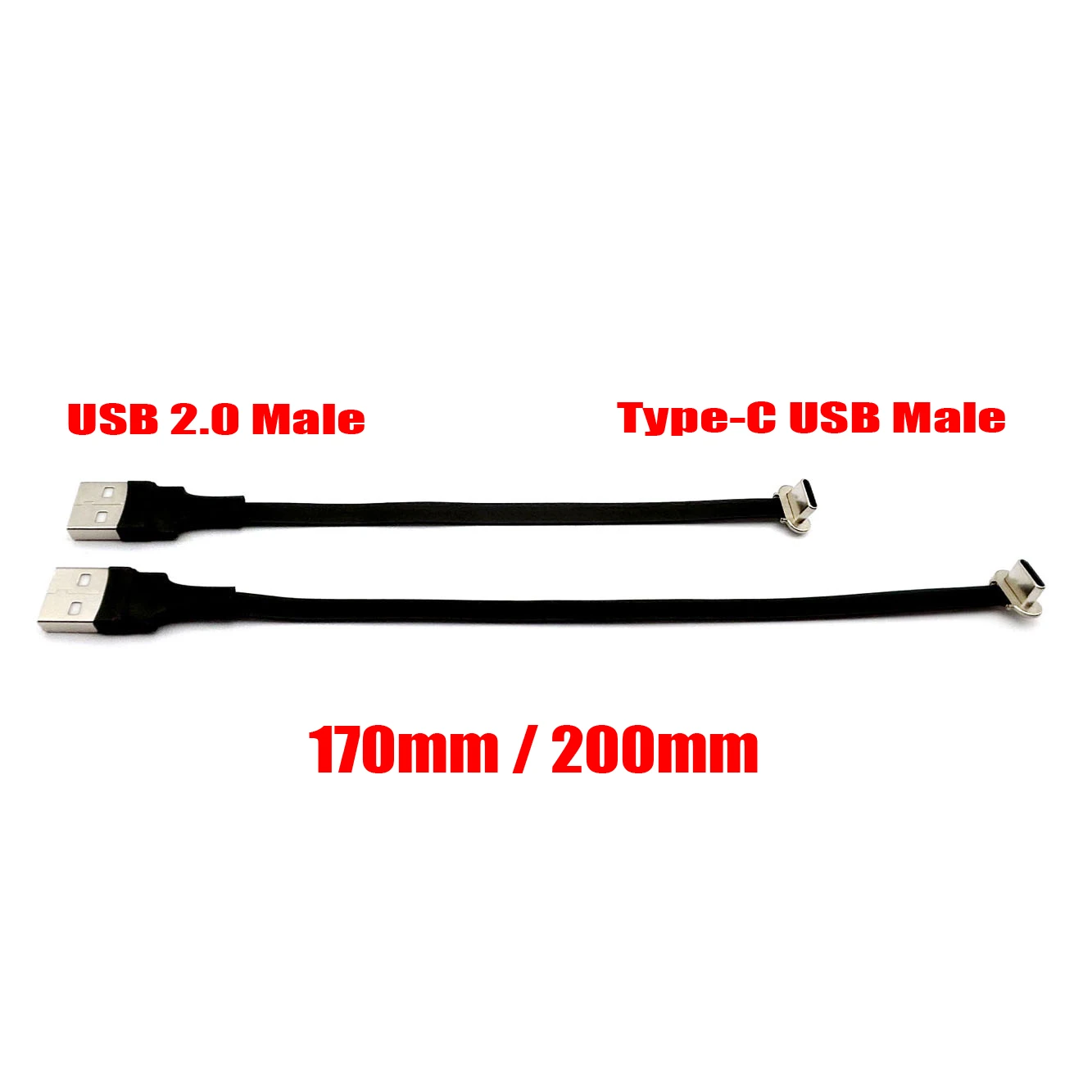 Usb tipo c Macho para Baixo Angular Cabo de Dados Cabo Plano 20cm 17cm 90 Graus para Usb 2.0 Macho 200 mm 170 mm 1pc