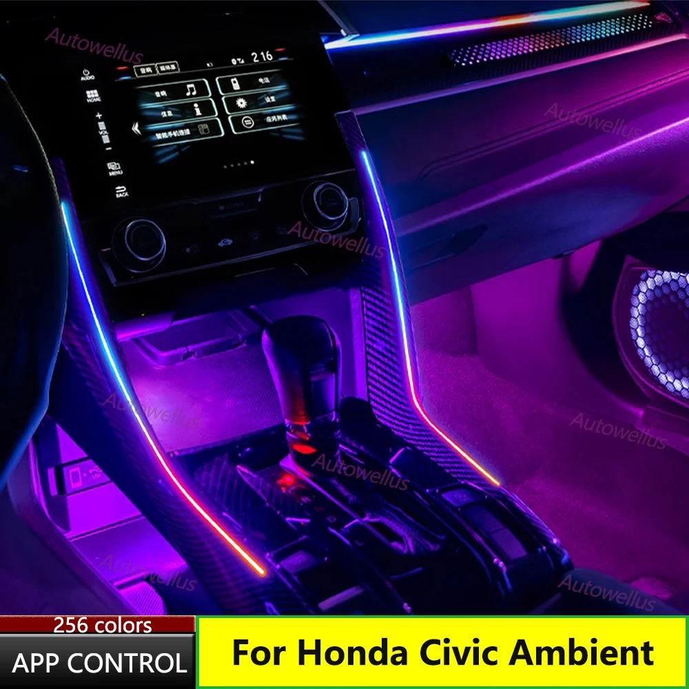 

256 Color Ambient light For Honda Civic 2016-2021 Door Dashboard Panel Atmosphere Light Special Colorful Saddle Ambient Lamp
