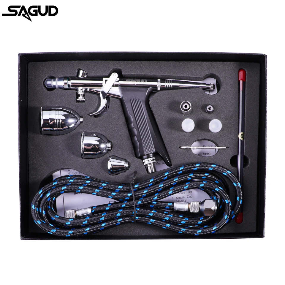 SAGUD Professional Airbrush Kit, Dual-Action Gravity Feed Air Brush Gun With 0 2 0 3 0 5mm Nozzles Needles For Shoes Cake Nails Body Hobby - View #12