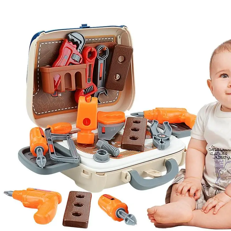 Kids Tool Set Childs Carpenter Preschool Fixing Tool Toddler Set With Box & Electronic Toy Drill Pretend Play Kids Toy