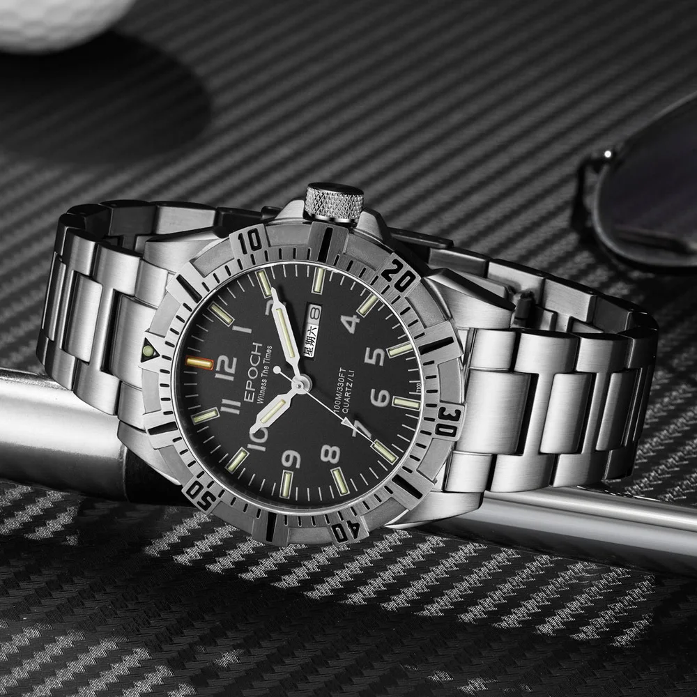 epoch men quartz watch 43mm military wristwatch luminous tubes 10atm waterproof sapphire dual calendar week date EPOCH Men Quartz Watch 43mm Military Wristwatch Luminous Tubes 10ATM Waterproof Sapphire Dual Calendar Week Date 3