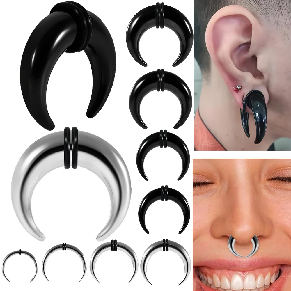 Stainless Steel Horn Nose Rings Septum Pincher Ring with Black