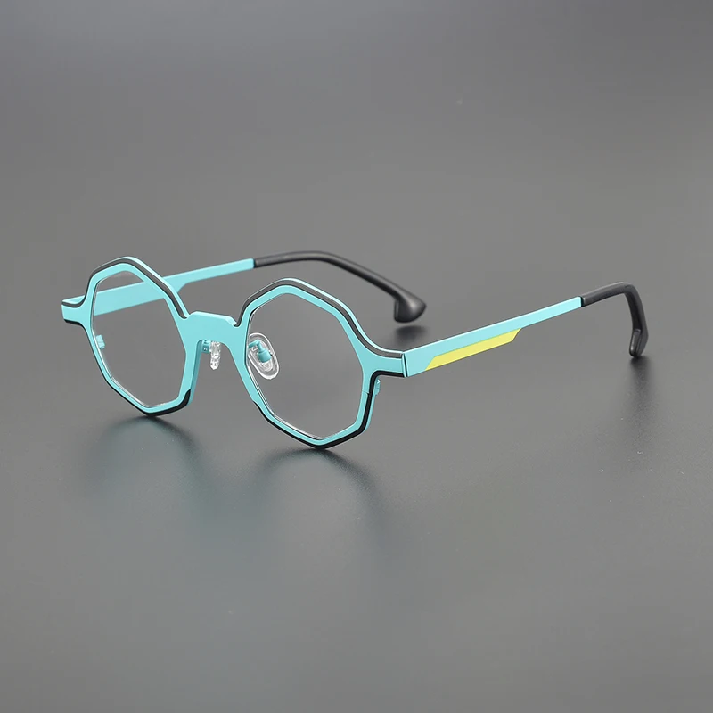 

Niche design fashion polygon glasses frame retro multi-color splicing literary personality travel optical prescription glasses