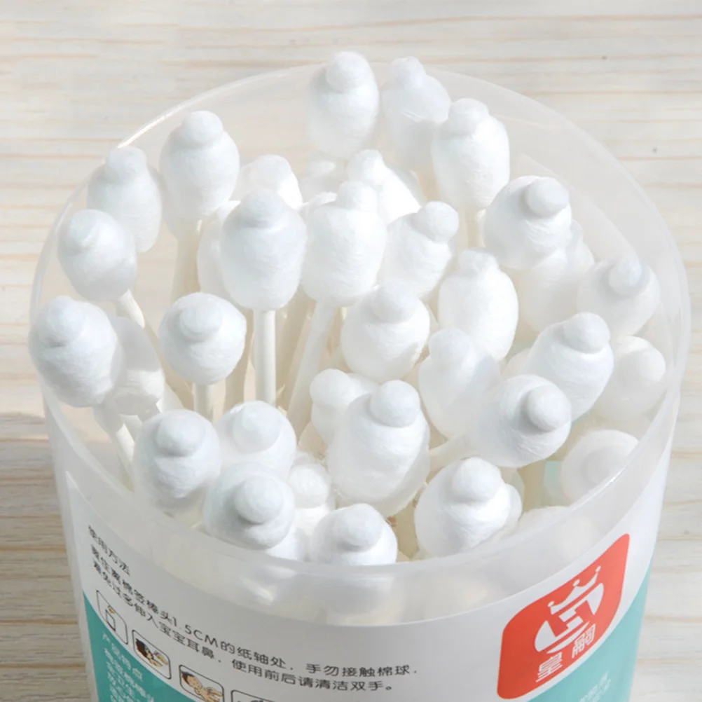 56/224pcs Baby Cotton Swabs With Safety Head Gourd Shape Stable Cotton Buds Ear Sticks For Children (56pcs Per 4