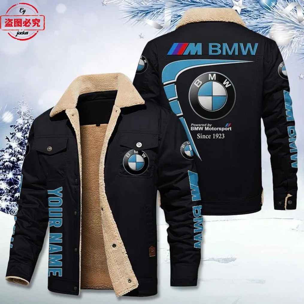 BMW Motorcycle Printed Jacket Stand Collar Men's Plus Velvet Winter Warm Cycling Suit BWM Motors Team Racing Suit Overalls