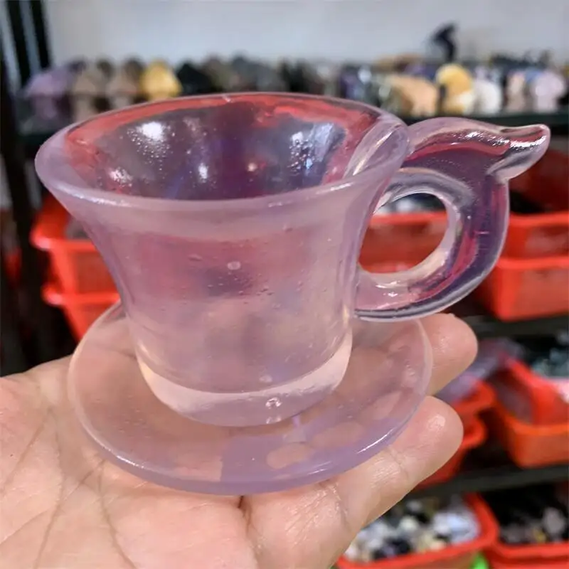 

Natural Crystal Pink Opalite Cup Hand-Carving Crystal Home Decoration Sculpture Collection Gift Crafts 1pcs