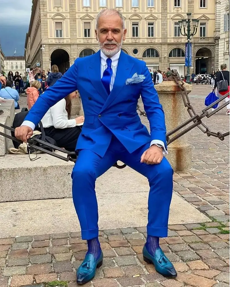 

Royal Blue Men Wedding Double Breasted Pants Suits Handsome Groom Prom Party Formal Outfit (Jacket+Pants) trajes de hombre