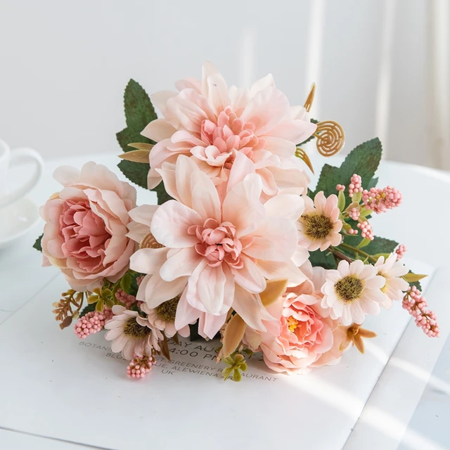1 stk kunstig silkeblomst – georgine, rose og tusenfryd