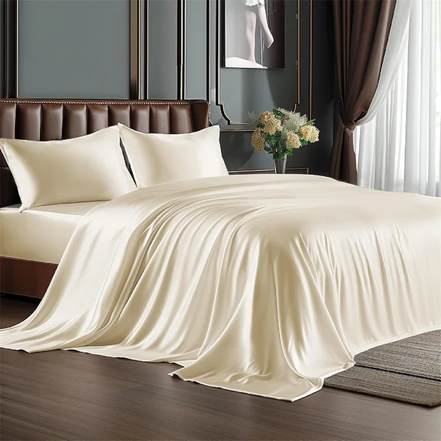 Parure de lit en soie de mûrier de luxe, 100% soie naturelle, comprenant housse de couette, drap et taies d'oreiller, pour lits simples, doubles, king et queen size 1