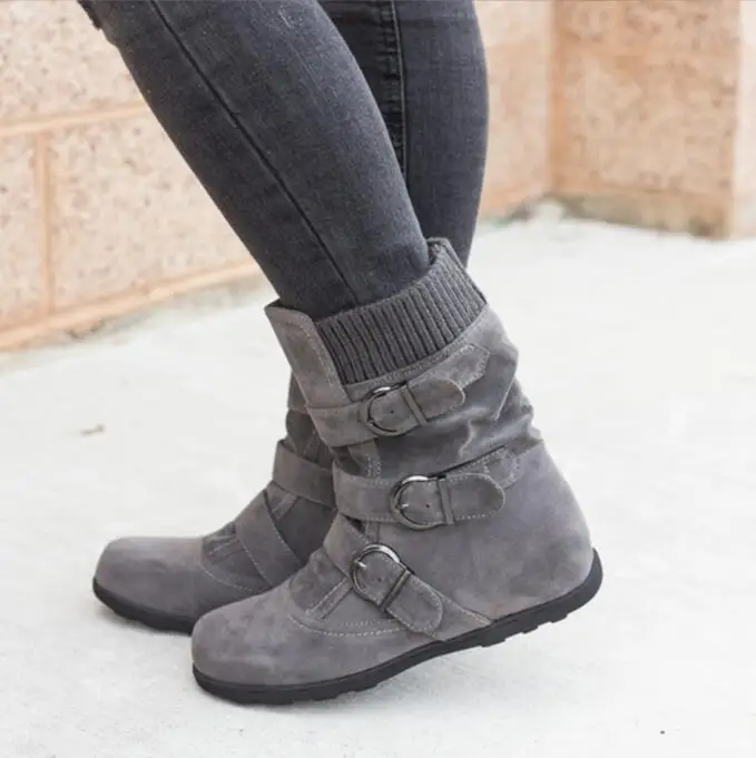 Fashion New Women Warm Snow Boots Arrival Flat Plush Casual Ladies Shoes Plus Size Autumn Winter Buckle Female Mid Calf Boots